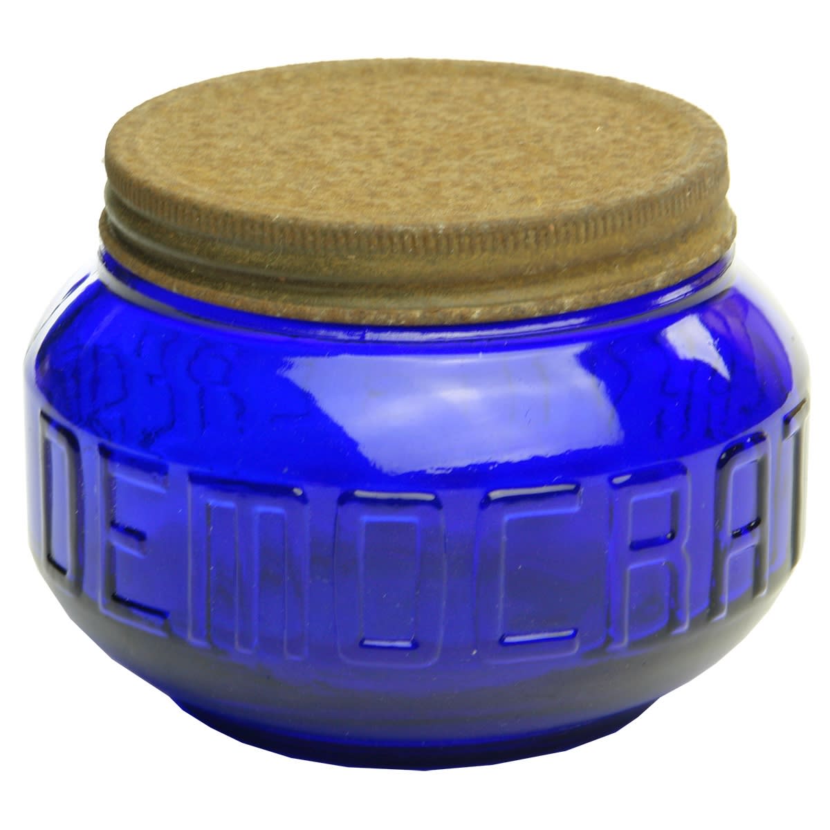 Cobalt Blue Jar. Democrat Shaving Cream.