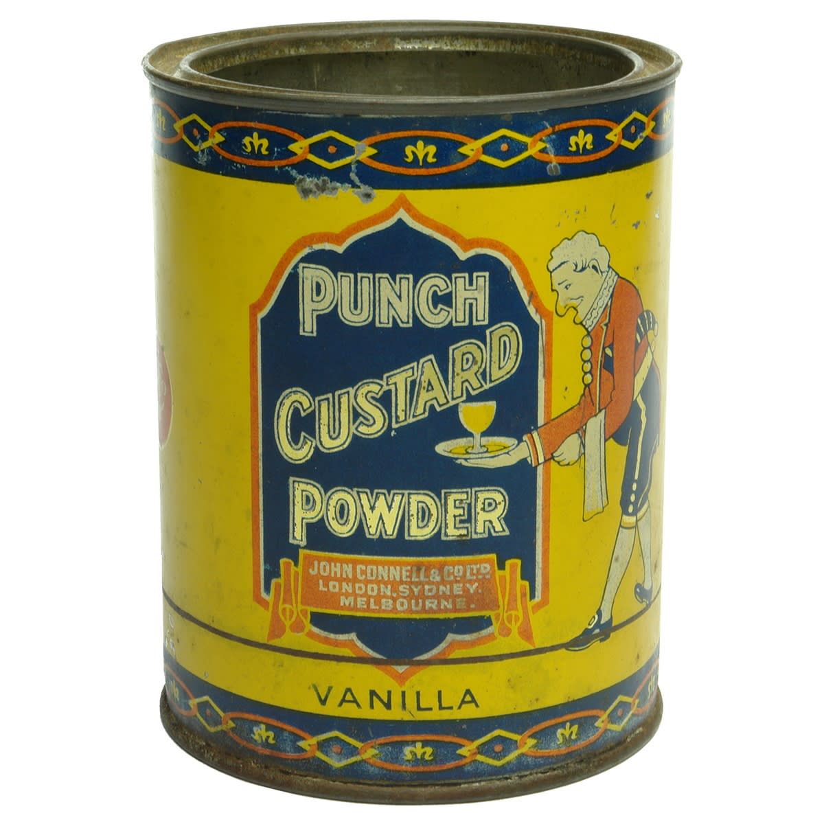 Tin. Punch Custard Powder. John Connell & Co Ltd London Sydney Melbourne. Vanilla.