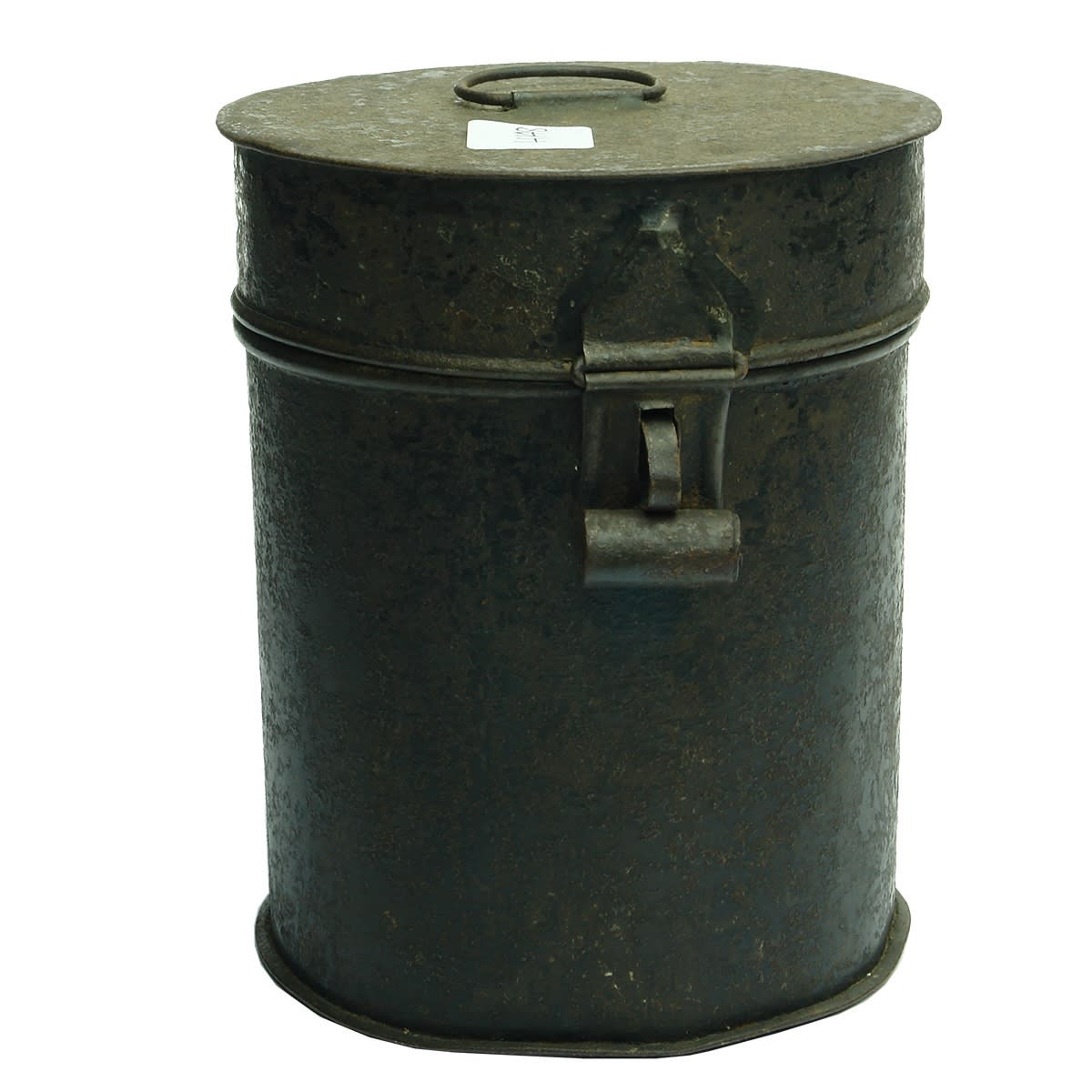 Early tin with a handle and a latch.