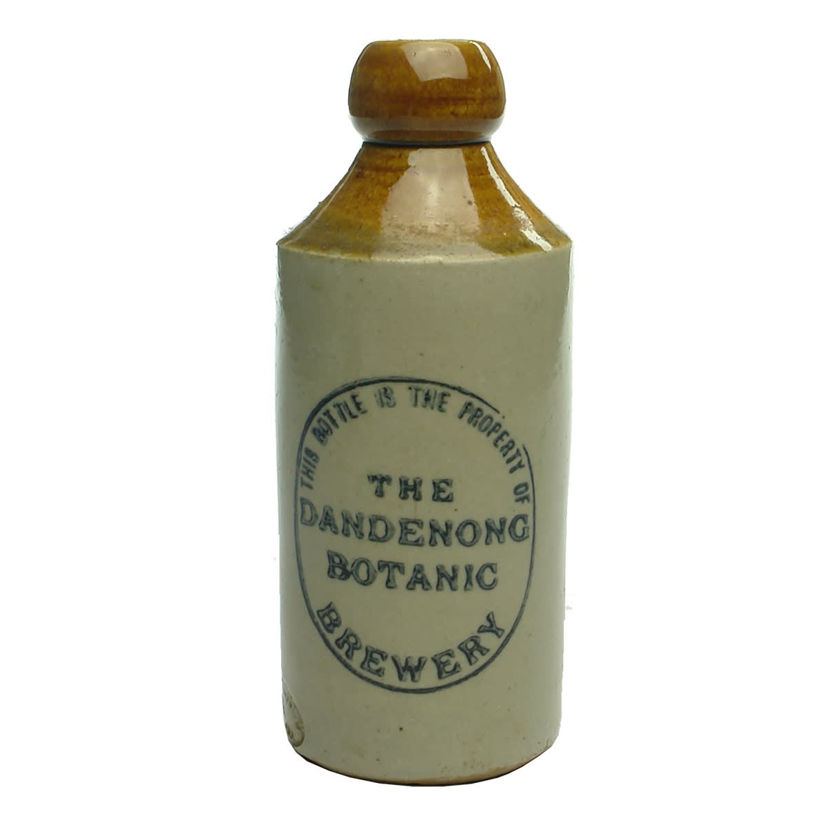 Ginger Beer.  The Dandenong Botanic Brewery.  Dump, cork stopper.  Tan top. (Victoria)