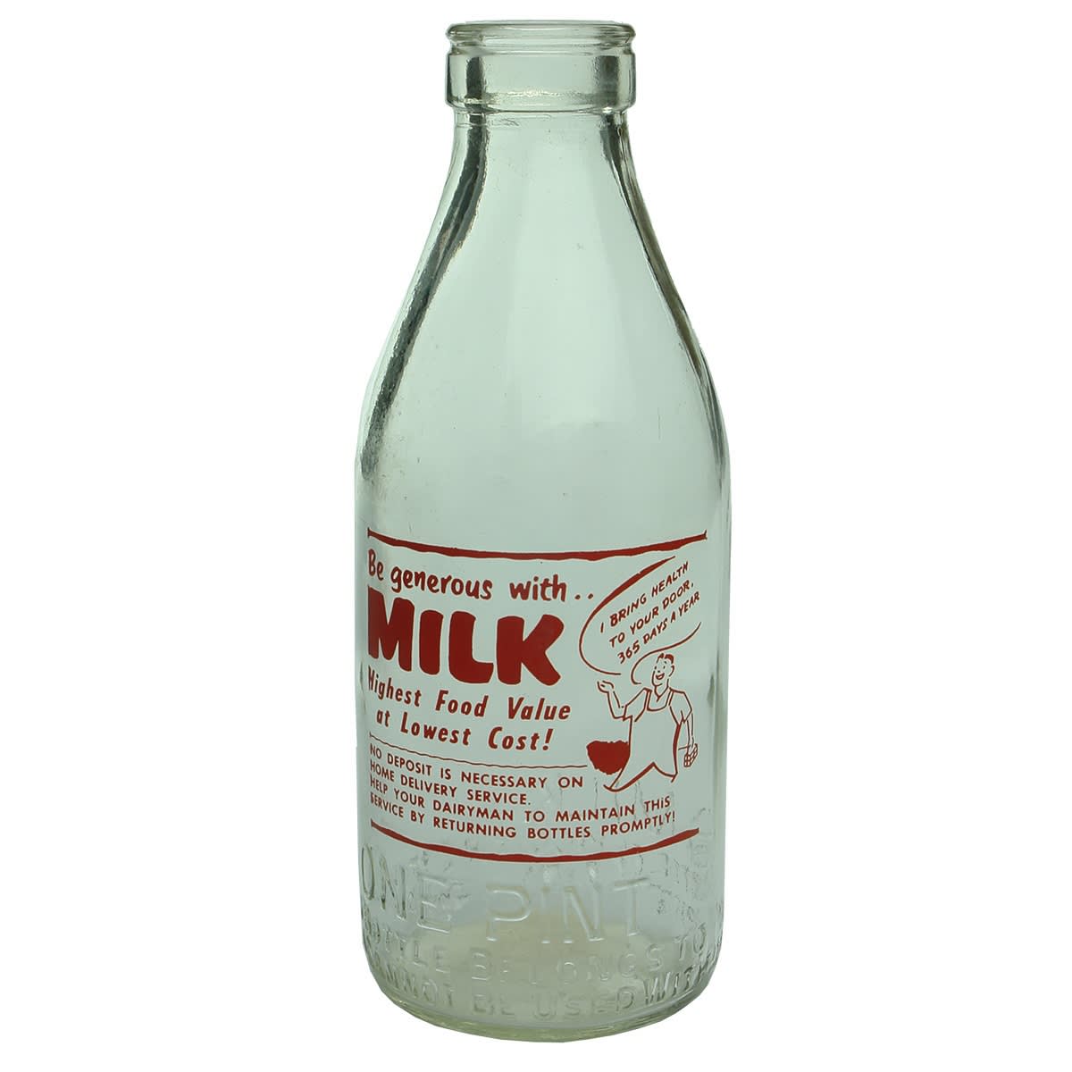 Milk. Be generous with Milk. Foil top. Ceramic label. 1 Pint.