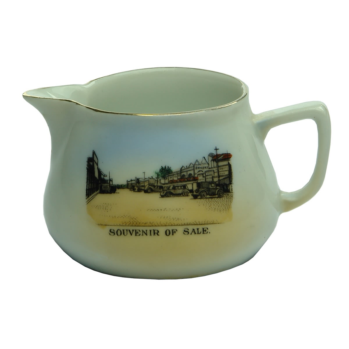 Souvenirware. Souvenir of Sale, Royal Scenic China, Czechoslovakia. Small cream jug. (Victoria)