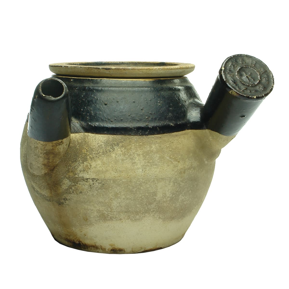 Chinese Cooking Pot. Ceramic. Handle & Breathing tube. Original lid.