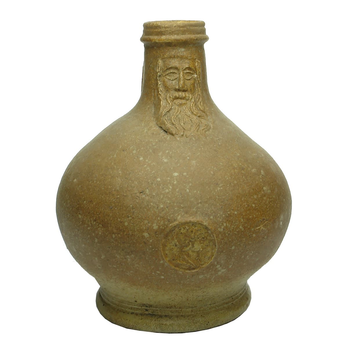 Pottery. Bellarmine with Bearded Man and Circle with Man's Bust to Mid Body.