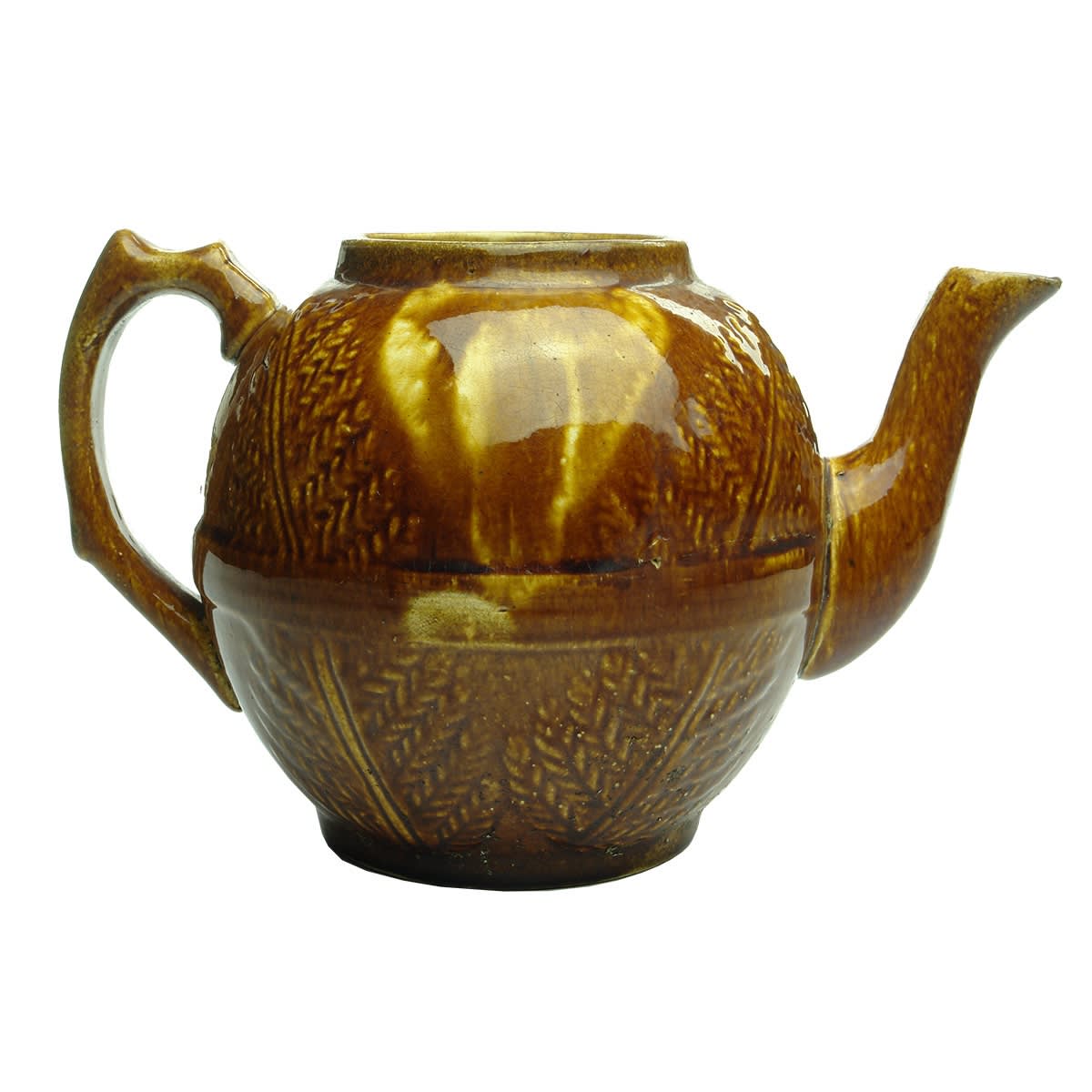 Teapot. Larger Fern Leaf pattern. Rockingham Glaze.