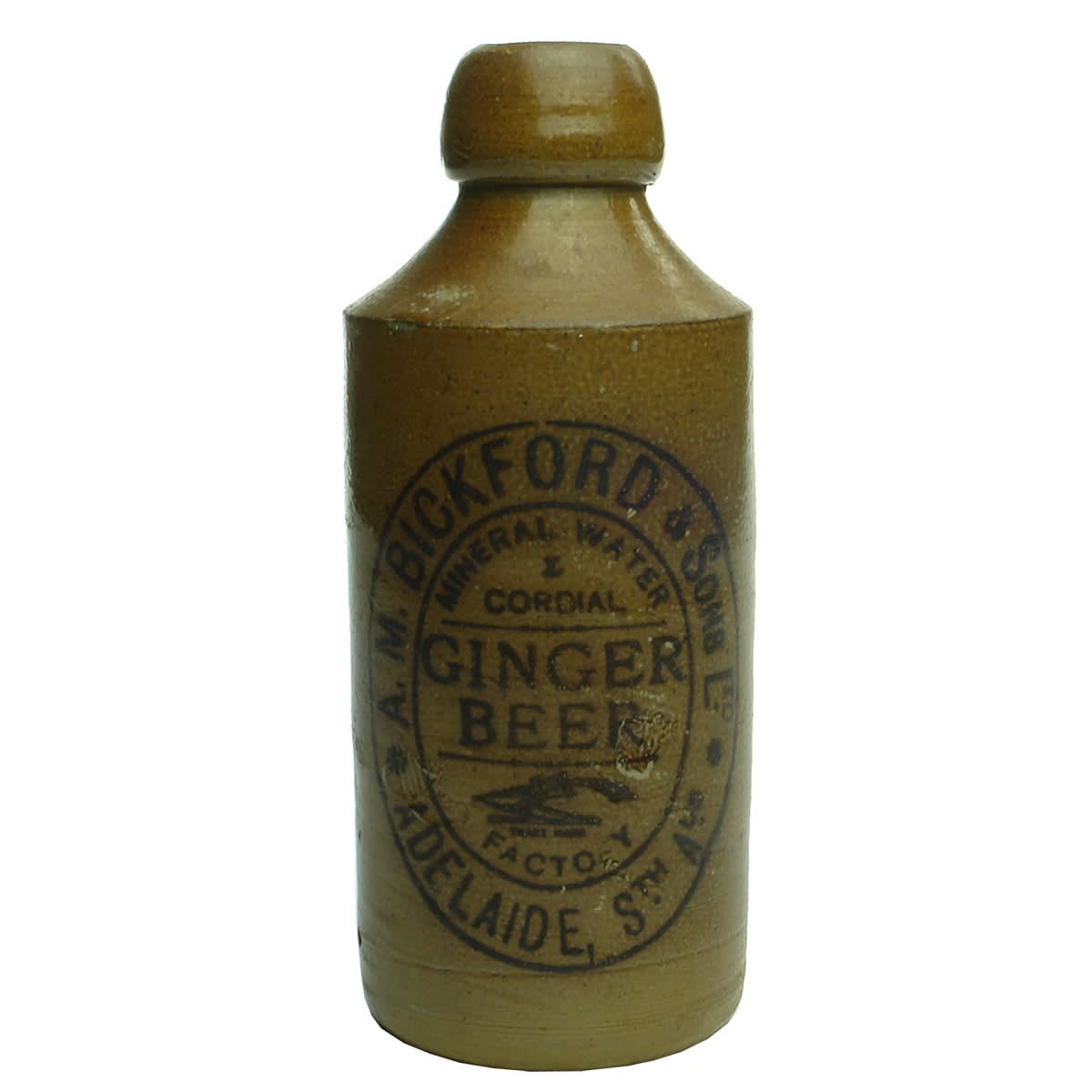 Ginger Beer. A. M. Bickford & Sons Ltd, Adelaide. All Tan. Bourne Denby. (South Australia)