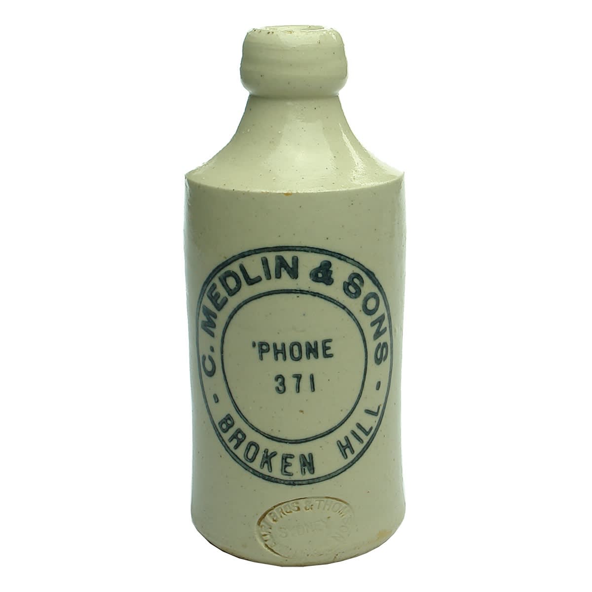 Ginger Beer. C. Medlin & Sons, Broken Hill. Dump. All White. 10 oz. (New South Wales)