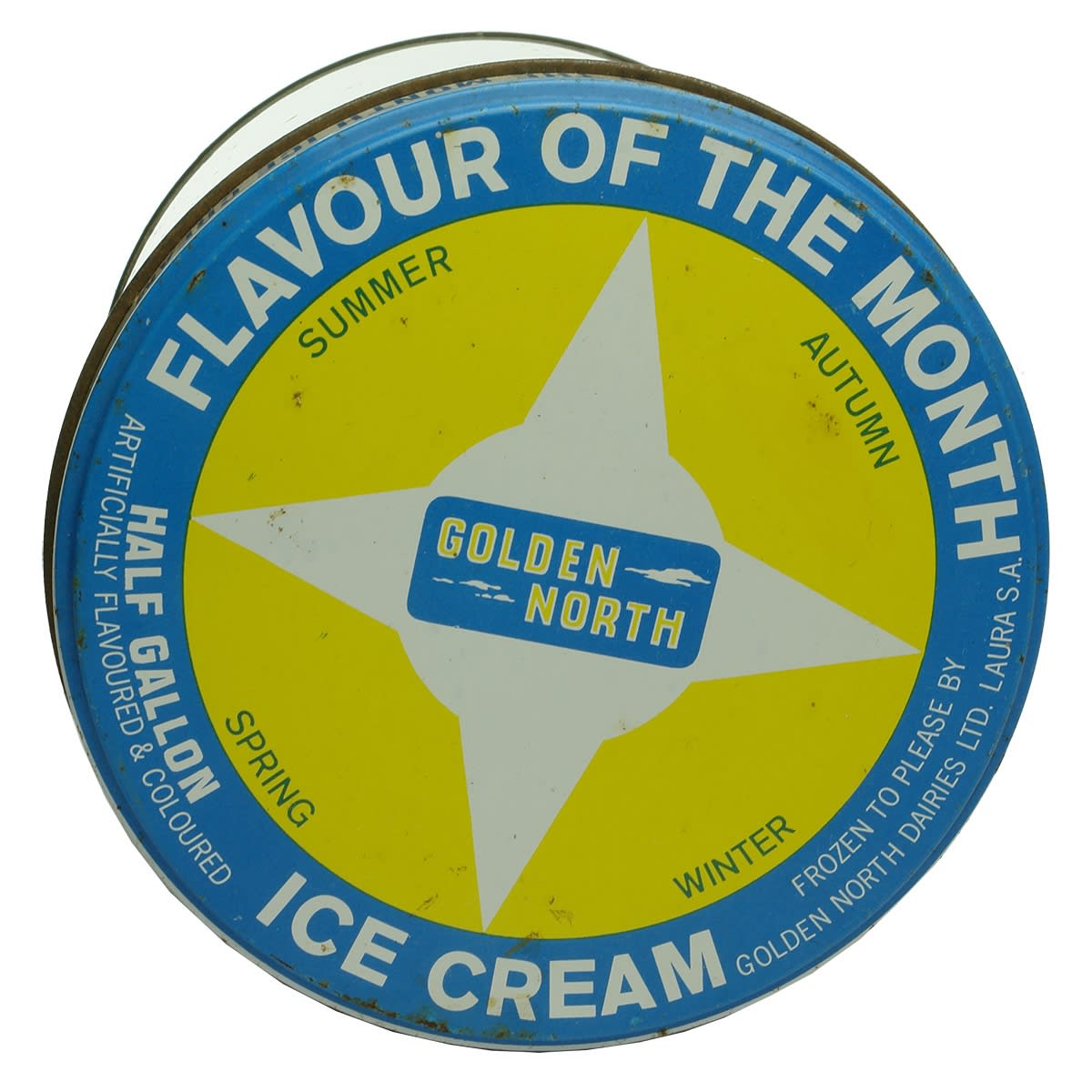Ice Cream Tin. Golden North Dairies Ltd, Laura. Flavour of the Month. (South Australia).