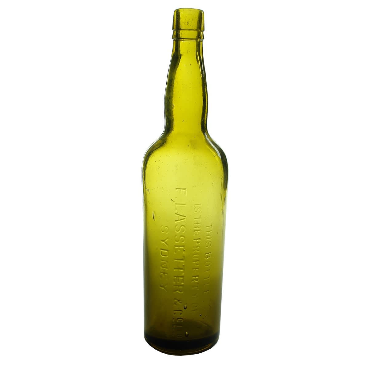 Wine or Spirits. F. Lassetter & Co Ltd, Sydney. Dark Honey Amber. 26 oz. (New South Wales)