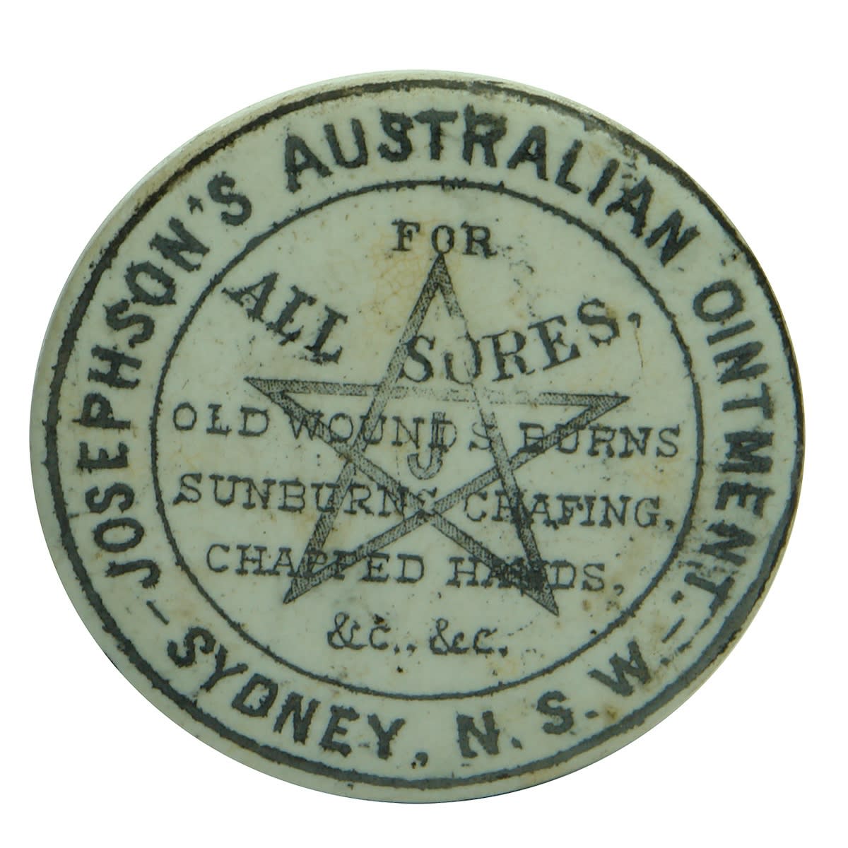 Pot Lid. Josephson's Australian Ointment. Small. Grey Star. Sydney. (New South Wales)