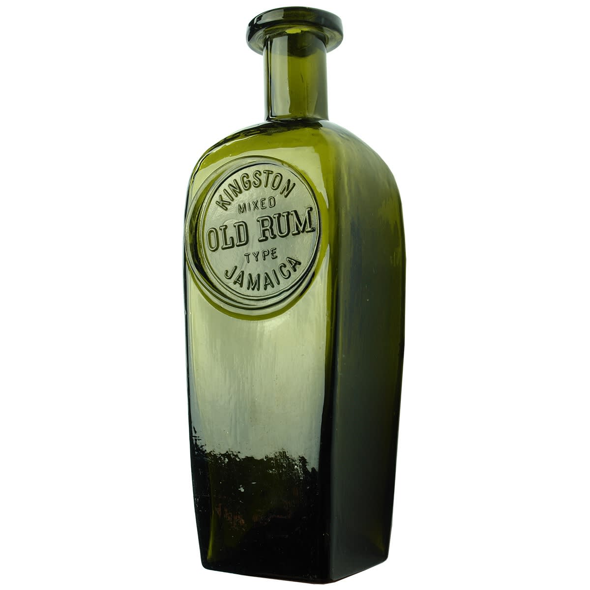 Rum. Kingston Old Rum, Jamaica. Flared Lip. Huge Applied Seal. Black. (Jamaica)