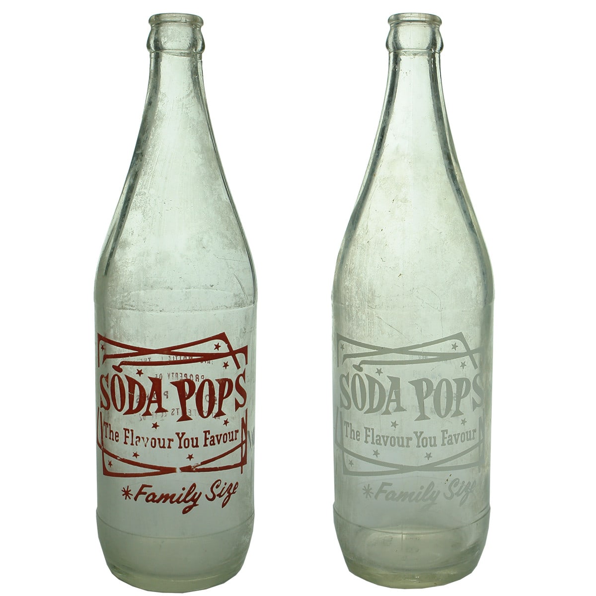 Pair of Crown Seal Ceramic Labels. Soda Pops. Melbourne. Red Print & White Print. 26 oz. (Victoria)