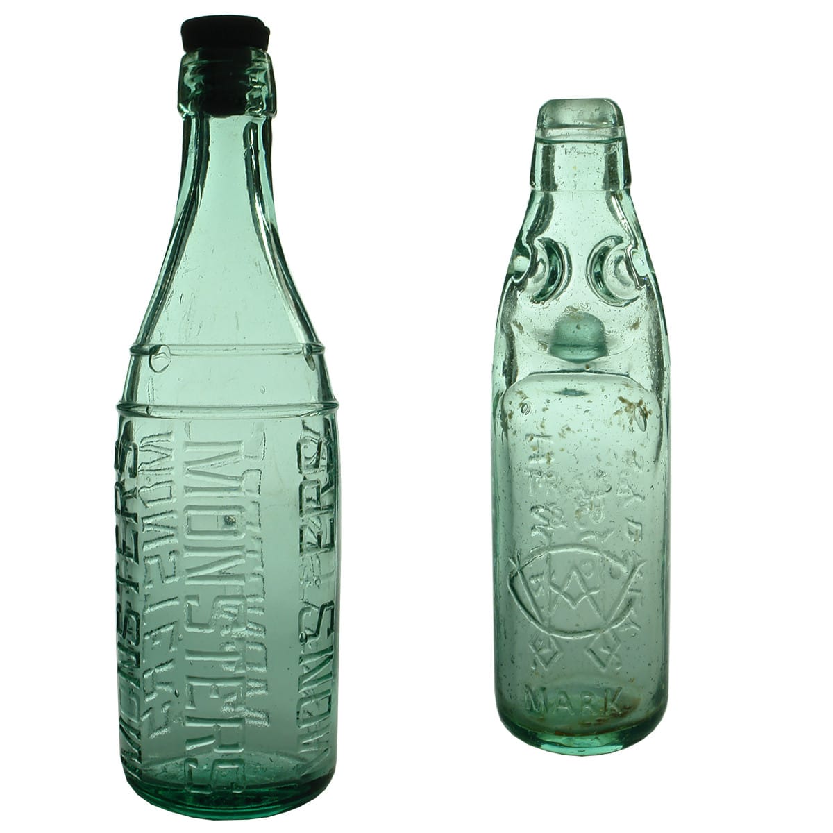 2 Aerated Water Bottles: Monsters Internal Thread; Henfrey & Co Sydney Codd. (New South Wales)