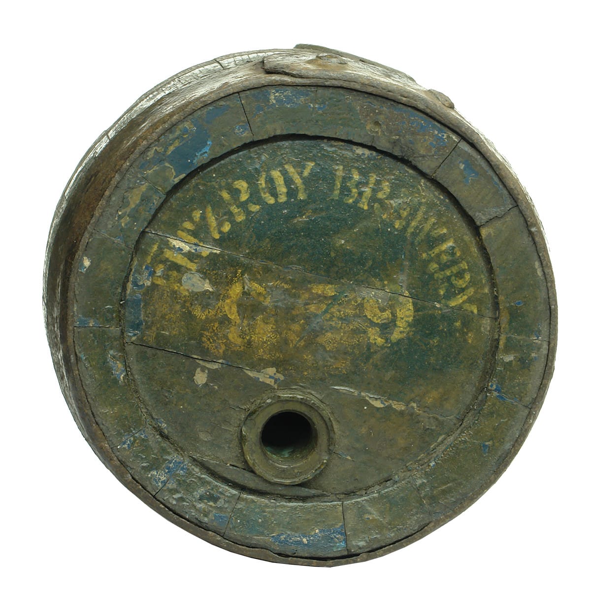 Small Beer Barrel. Fitzroy Brewery printed on ends. Unmarked brass bung surrounds. (Rockhampton, Queensland)