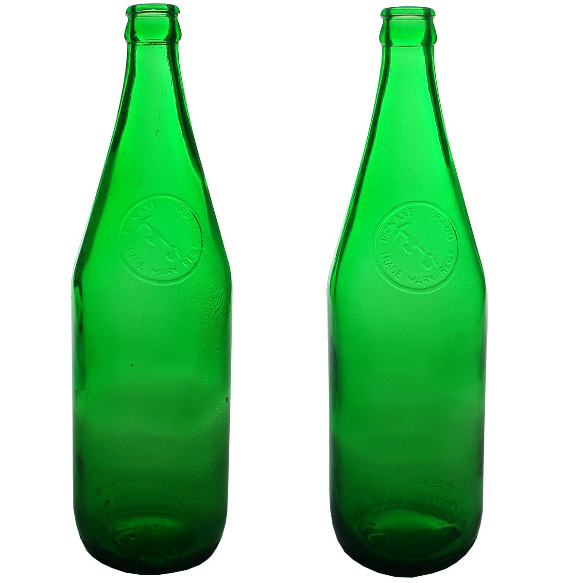 Beer. Pair of Bright Green Pickaxe Brand Beer Bottles, Thebarton. Both 26 oz. (South Australia)