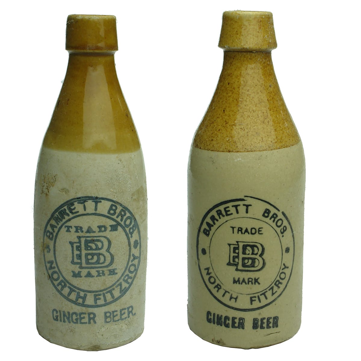 Ginger Beers. Barrett Bros., North Fitzroy, Small Potters Stamp; Barrett Bros., North Fitzroy, Bendigo Pottery. (Victoria)