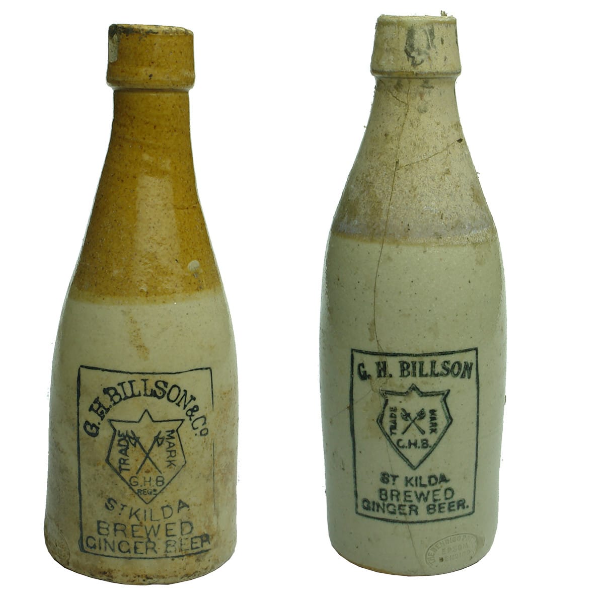 Ginger Beers. G. H. Billson & Co., St Kilda, Mallet Shape; G. H. Billson, St Kilda. (Victoria)