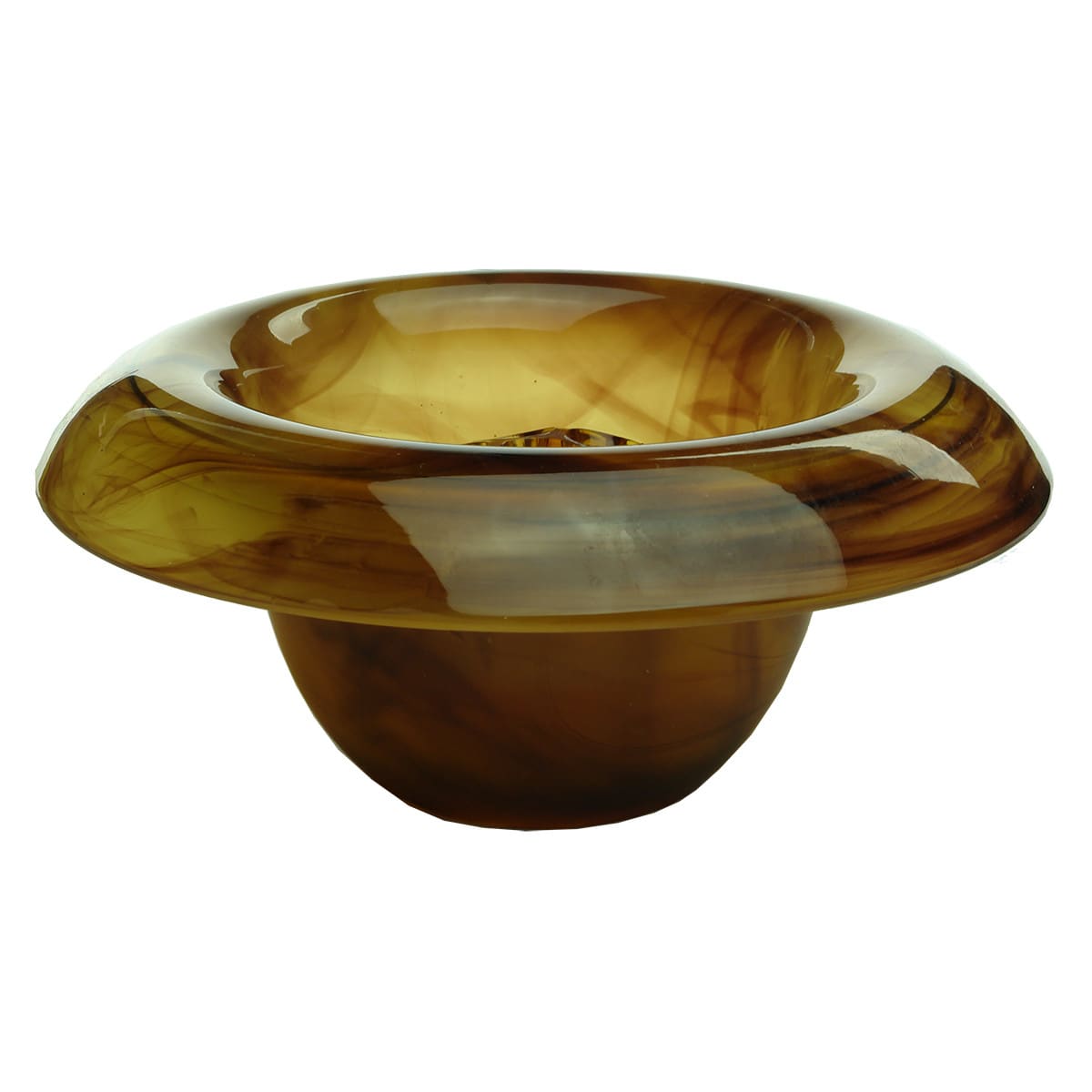 Larger Amber Glass Cloud Glass Bowl with amber glass flower block.