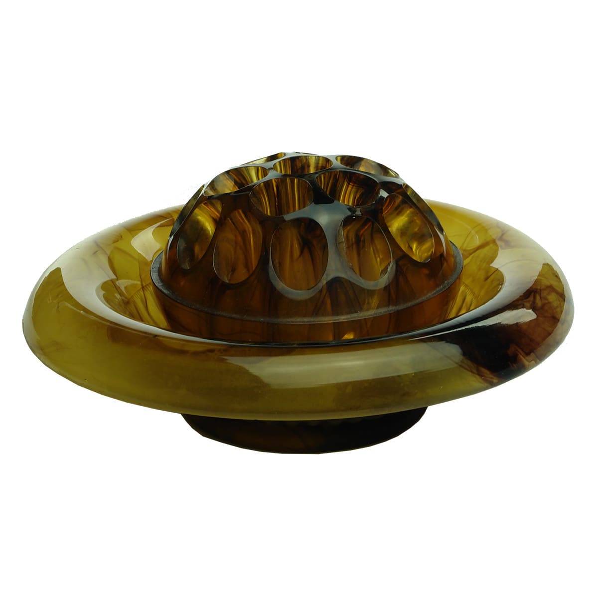 Medium Amber Cloud Glass Bowl with amber glass flower block.