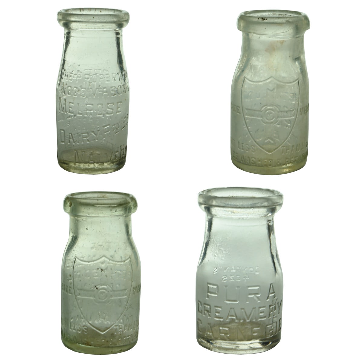 4 small Cream bottles: Woodmason's Malvern; 2 x Willsmere Certified; Pura Creamery, Carnegie. (Victoria)