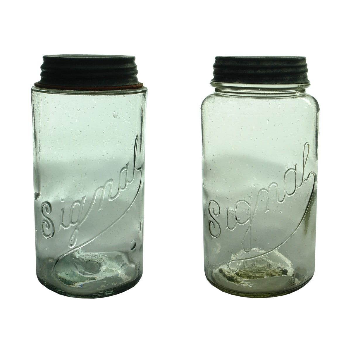 2 Fruit Preserving Jars. Signal. Square shoulder & rounded shoulder. Half Gallon. (Victoria)