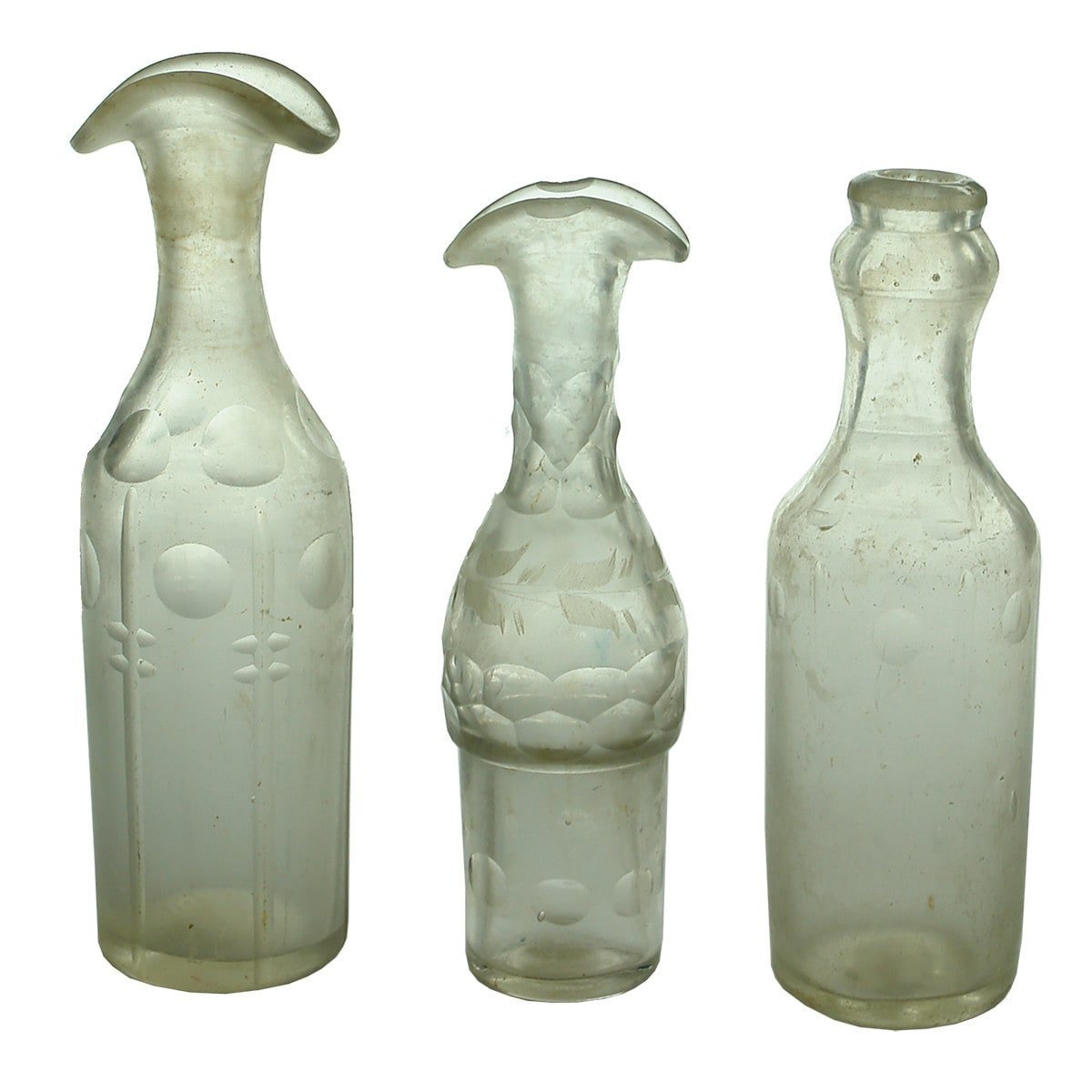 Household. Three Cruet Set Bottles.