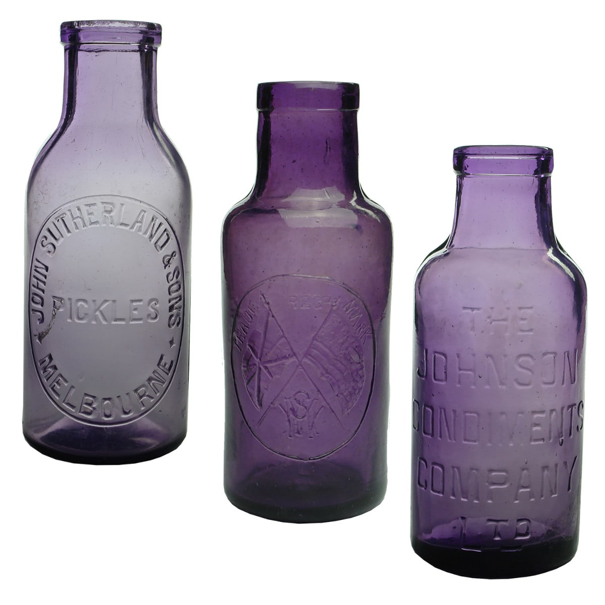 3 Purple Pickles: John Sutherland & Sons, Melbourne; Crossed Flags (Southan, Sydney); Johnson Condiment Company. (Victoria & New South Wales)