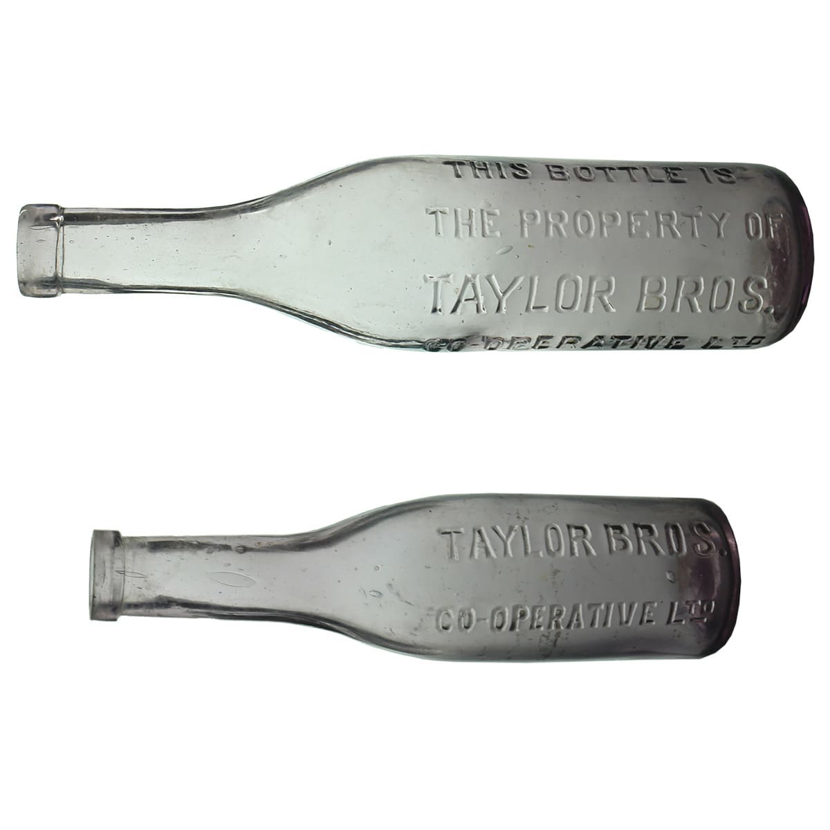 Sauce. Pair of Taylor sauces: Taylor Bros. Co-Operative Ltd., Amethyst, 13 oz.; Taylor Bros. Co-Operative Ltd., Amethyst, 4 oz.