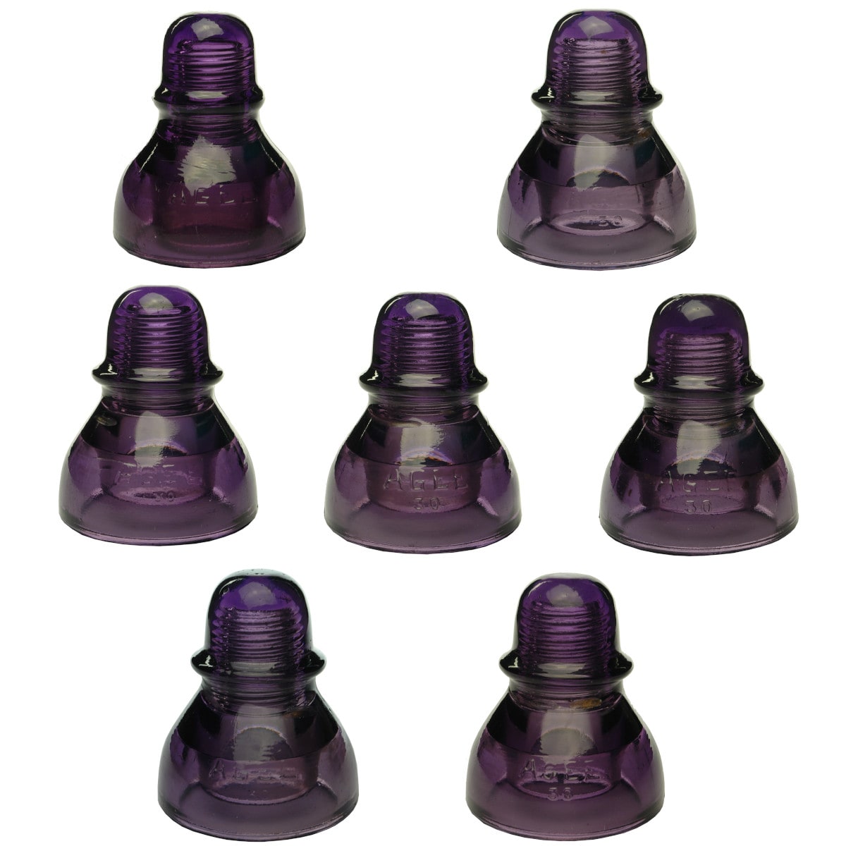 7 Insulators: All AGEE CD490. 1 x Type 1; 6 x Type 3. Sun Coloured Amethyst. (Australia)