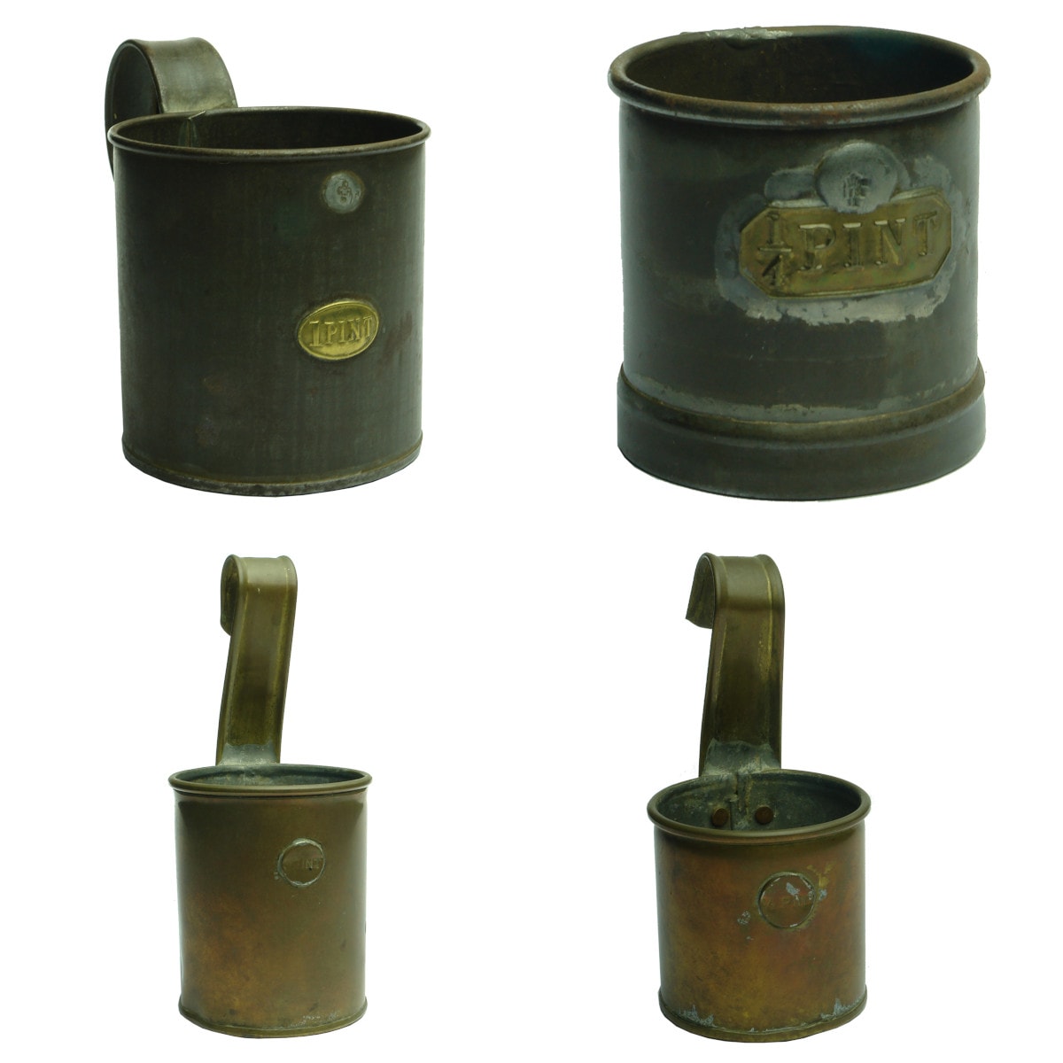 4 Tin, Copper or Brass measuring Cups.