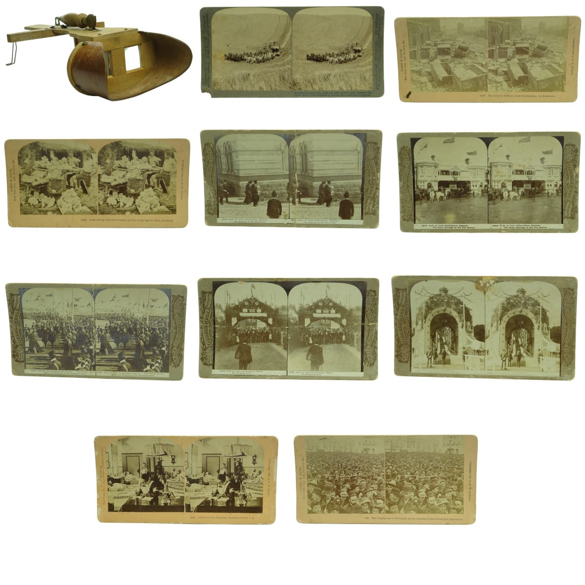 A Stereoscopic viewer plus 10 Stereoscope views (Australian & United States images)