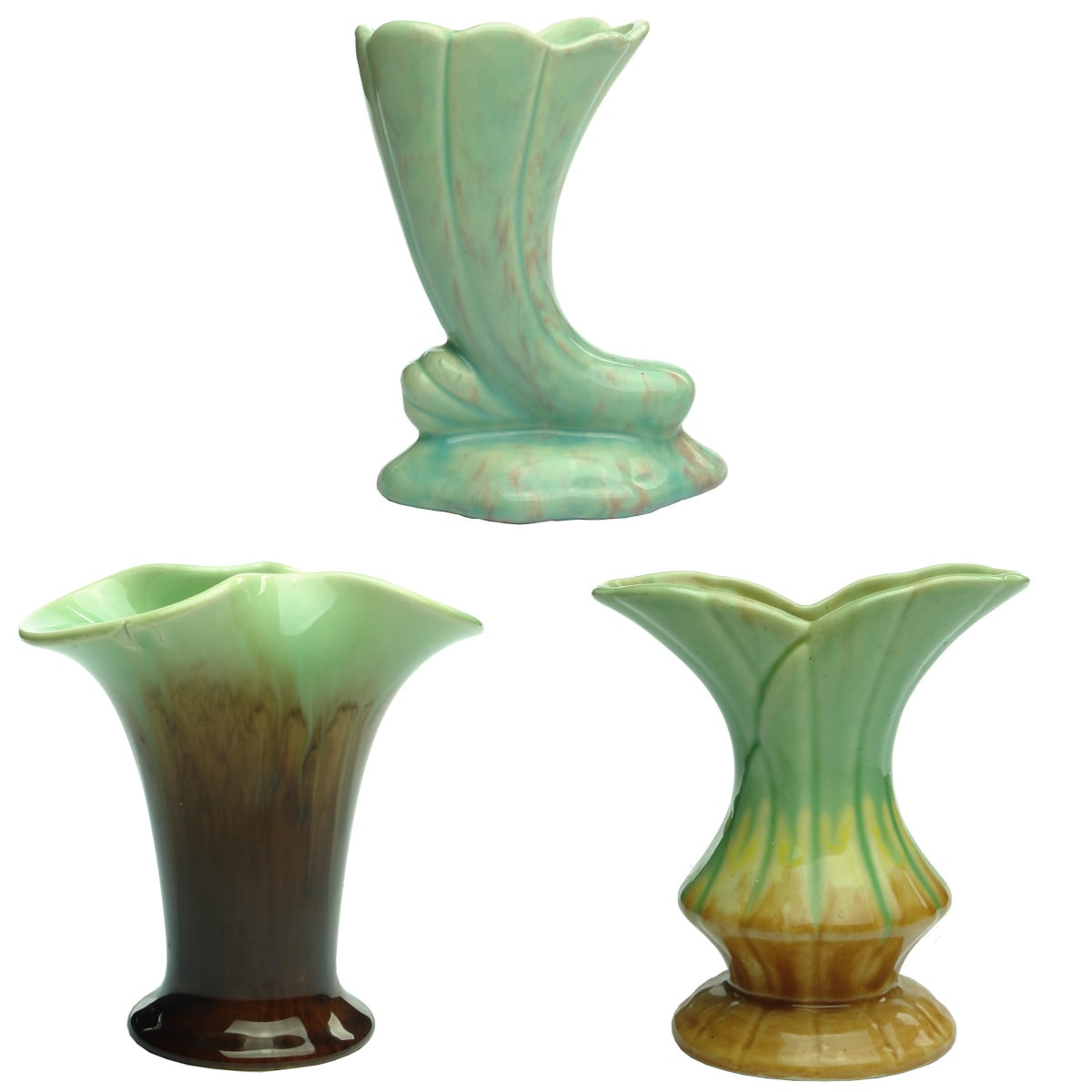 3 Pottery Vases: Pates Potteries; Newtone Pottery; Diana Australia.