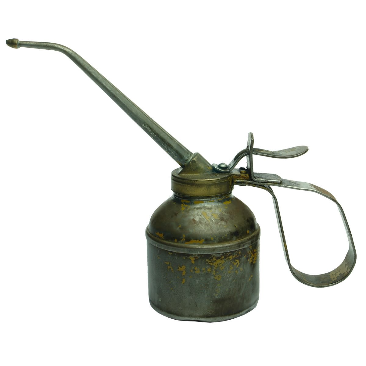 Oil pouring can. Copper & Tin. Wesco Birmingham. Patent numbers. Lever action.