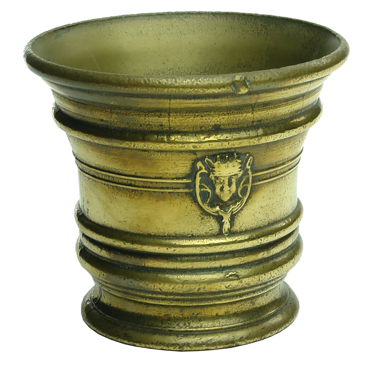 Cast brass Mortar. King logo or similar on both sides.