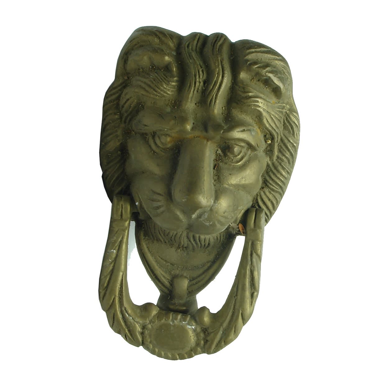 Metalware. Large brass lion's head door knocker.