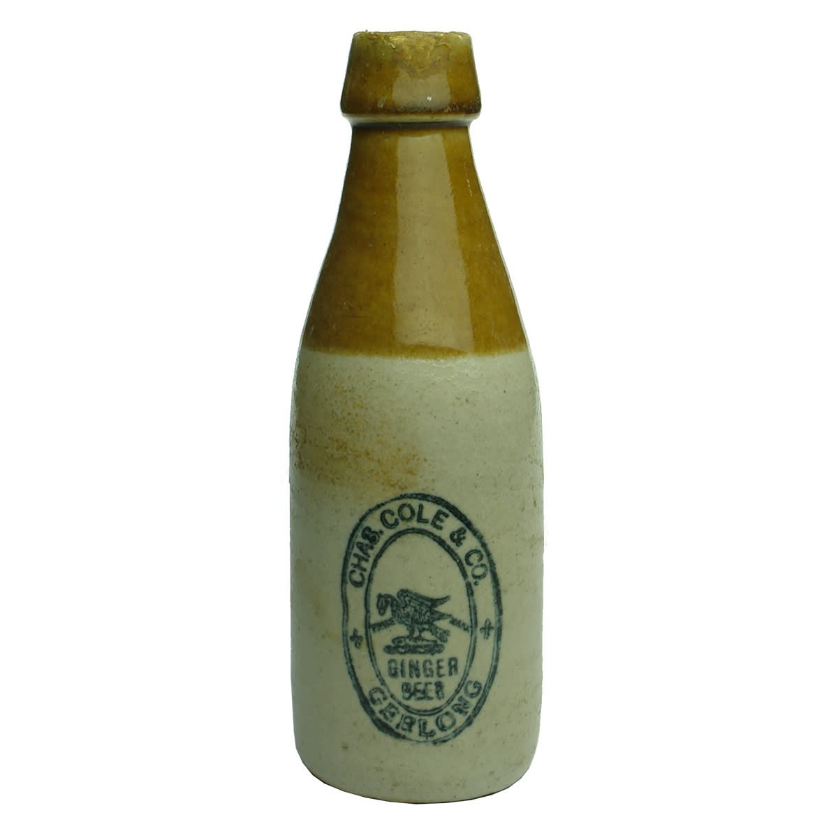 Ginger Beer. Chas Cole & Co., Geelong. Champagne. Tan Top. Bendigo Pottery. (Victoria)