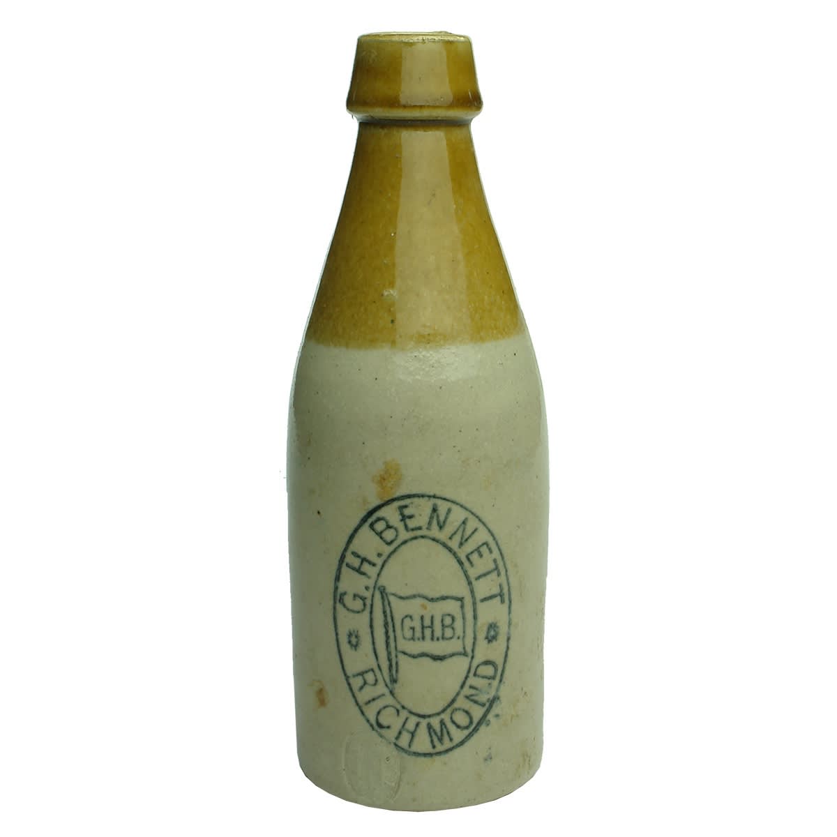 Ginger Beer. G. H. Bennett, Richmond. Bendigo Pottery. Tan Top. 10 oz. (Victoria)