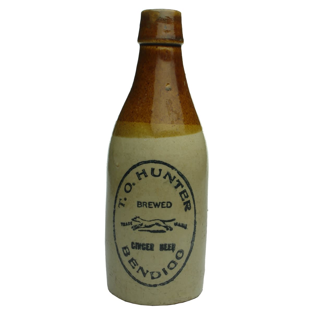 Ginger Beer. T. O. Hunter, Bendigo. Greyhound. Brewed. Cork Top. (Victoria)