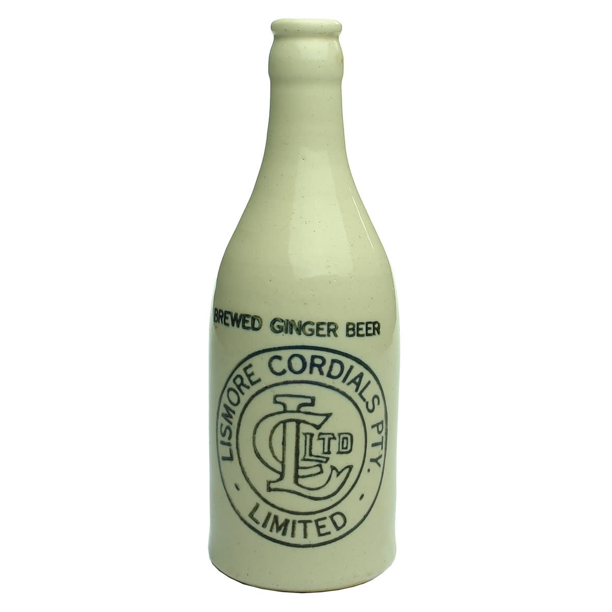 Ginger Beer. Lismore Cordials Pty Ltd. All White. Crown Seal. (New South Wales)