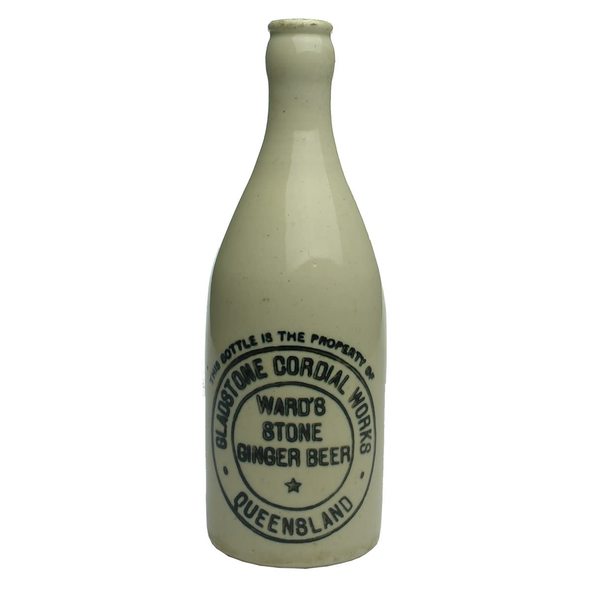 Ginger Beer. Gladstone Cordial Works. Ward's. R. Fowler Pottery. (Queensland)