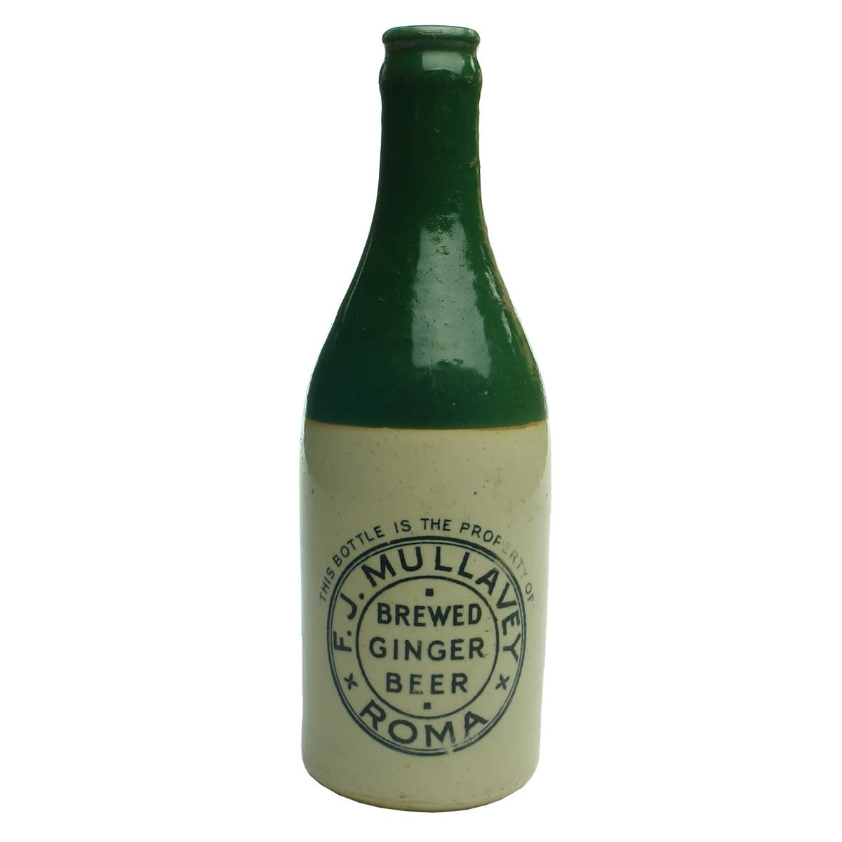 Ginger Beer. F. J. Mullavey, Roma. Crown Seal. Champagne. Green Top. (Queensland)