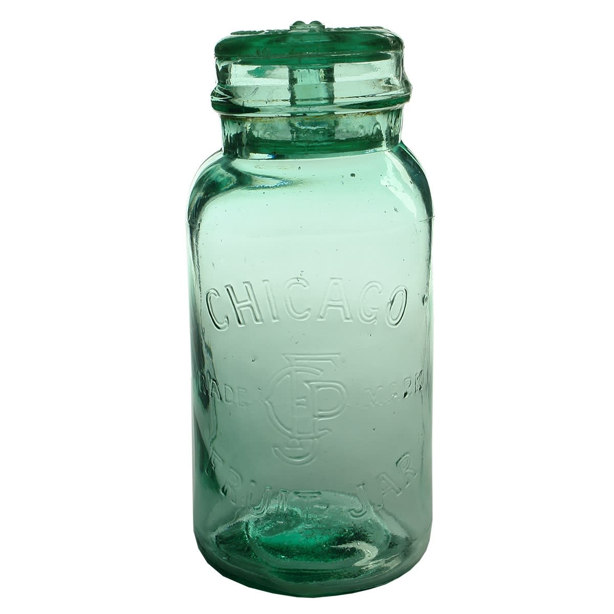 Preserving Jar. Chicago Fruit Jar. Wide collar. Neck embossing. Immerser lid. Half Gallon. (Victoria)