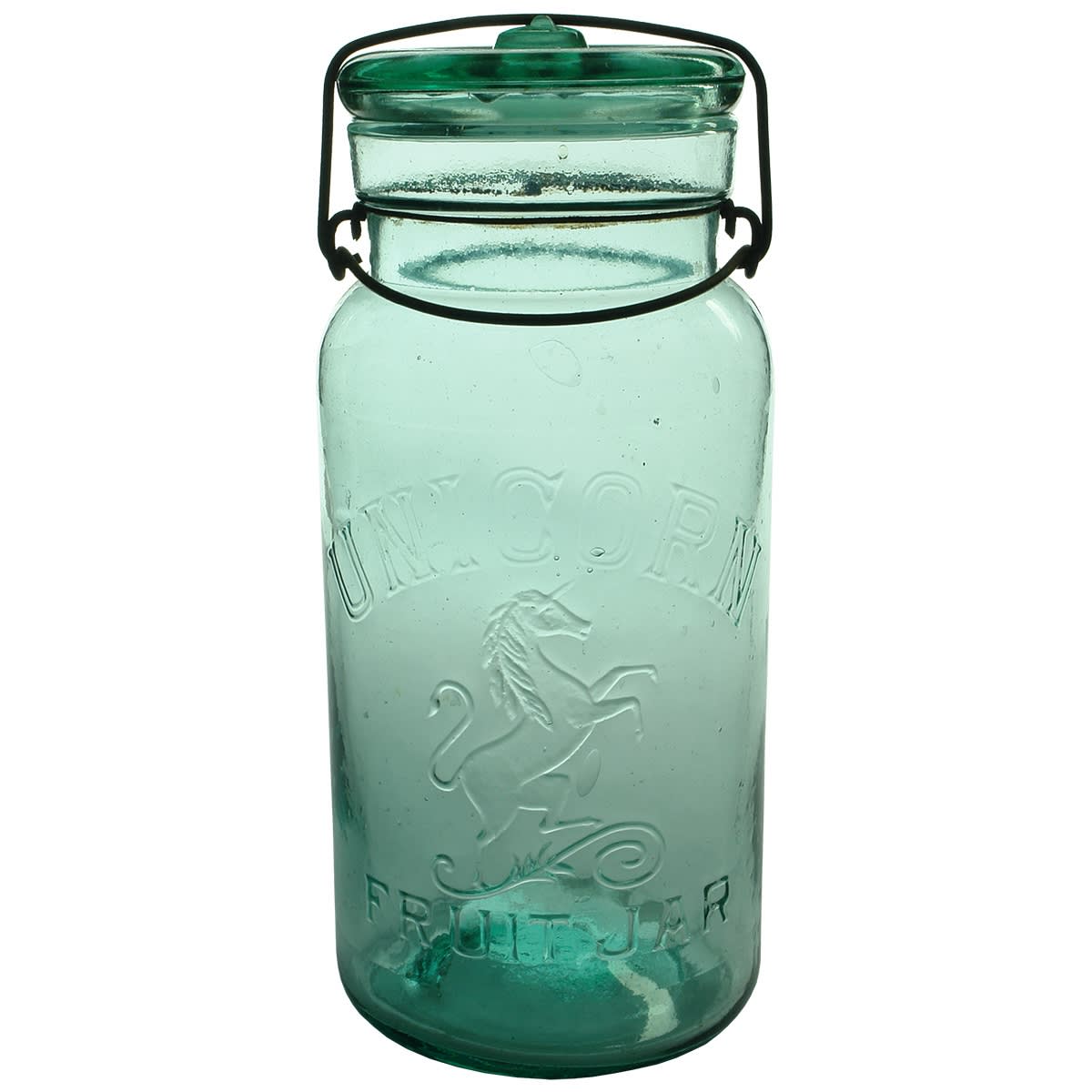 Jar. Unicorn Fruit Jar. Aqua. Half Gallon. (South Australia)