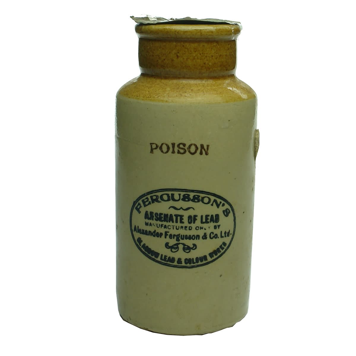 Poison. Fergusson's Arsenate of Lead, Glasgow. Black print. 187 mm. With Pressed Copper Seal Bearing Elephant.