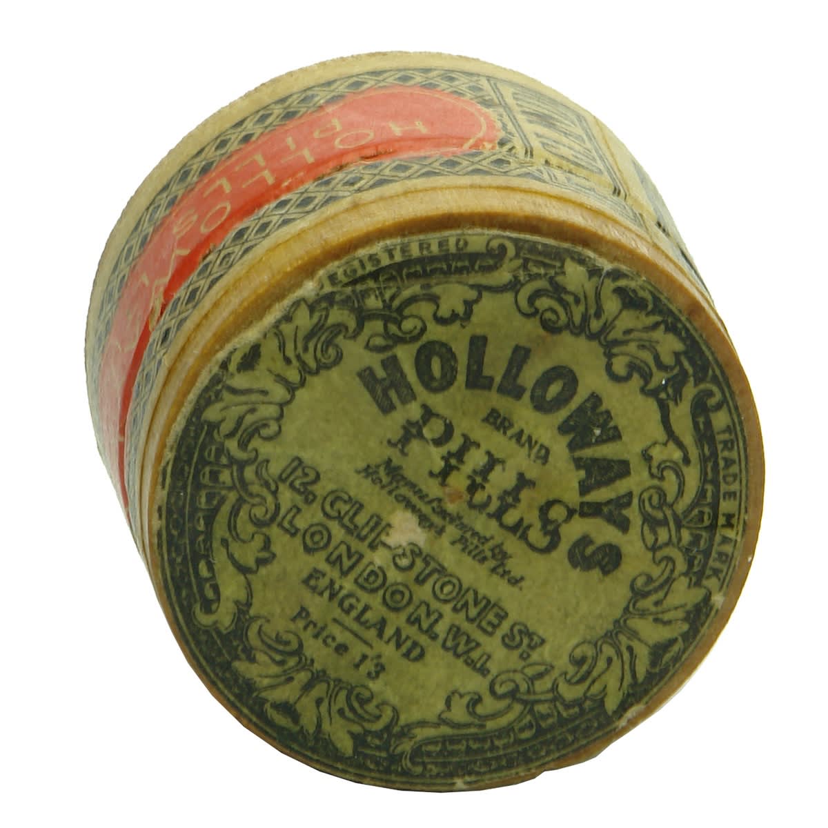 Pot. Holloway's Pills, 12 Clipstone Street, London. Wooden Container With Labels and Pills! (United Kingdom)