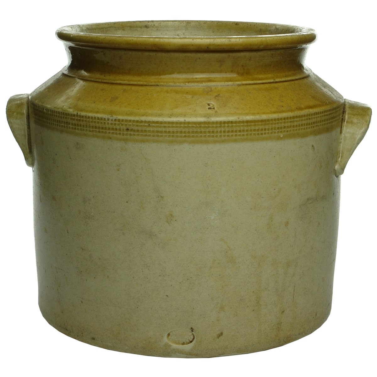 Large lidded stoneware jar (no lid though!). Bakewell Sydney. 2 on shoulder. (New South Wales)