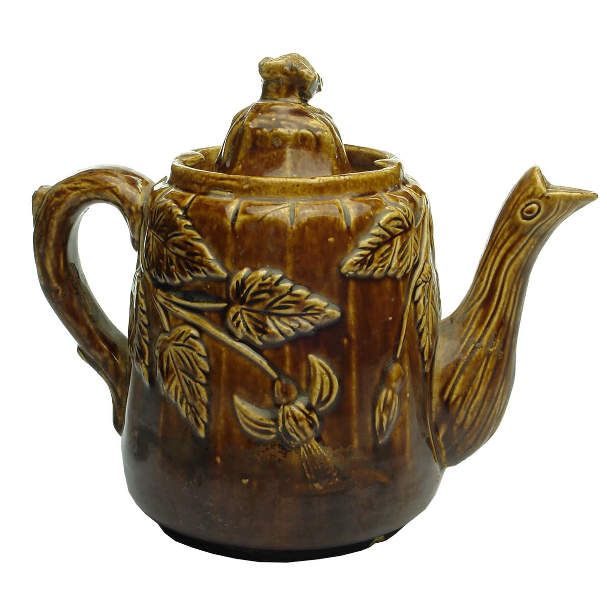 Pottery. Brown Teapot with Vines.