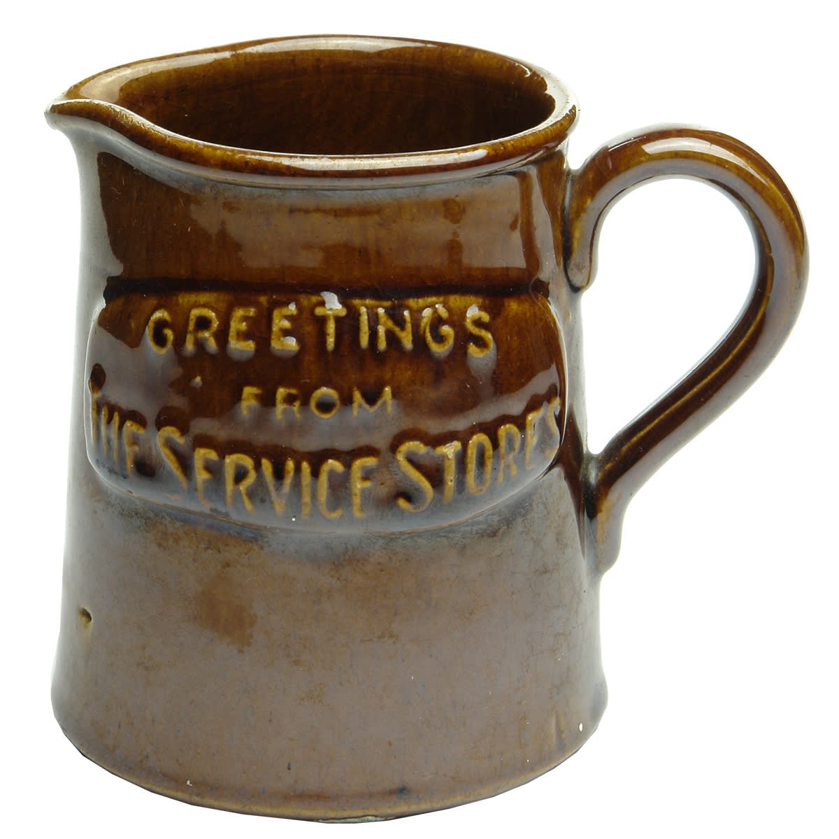 Pottery. The Service Stores Advertising Jug. Brown.