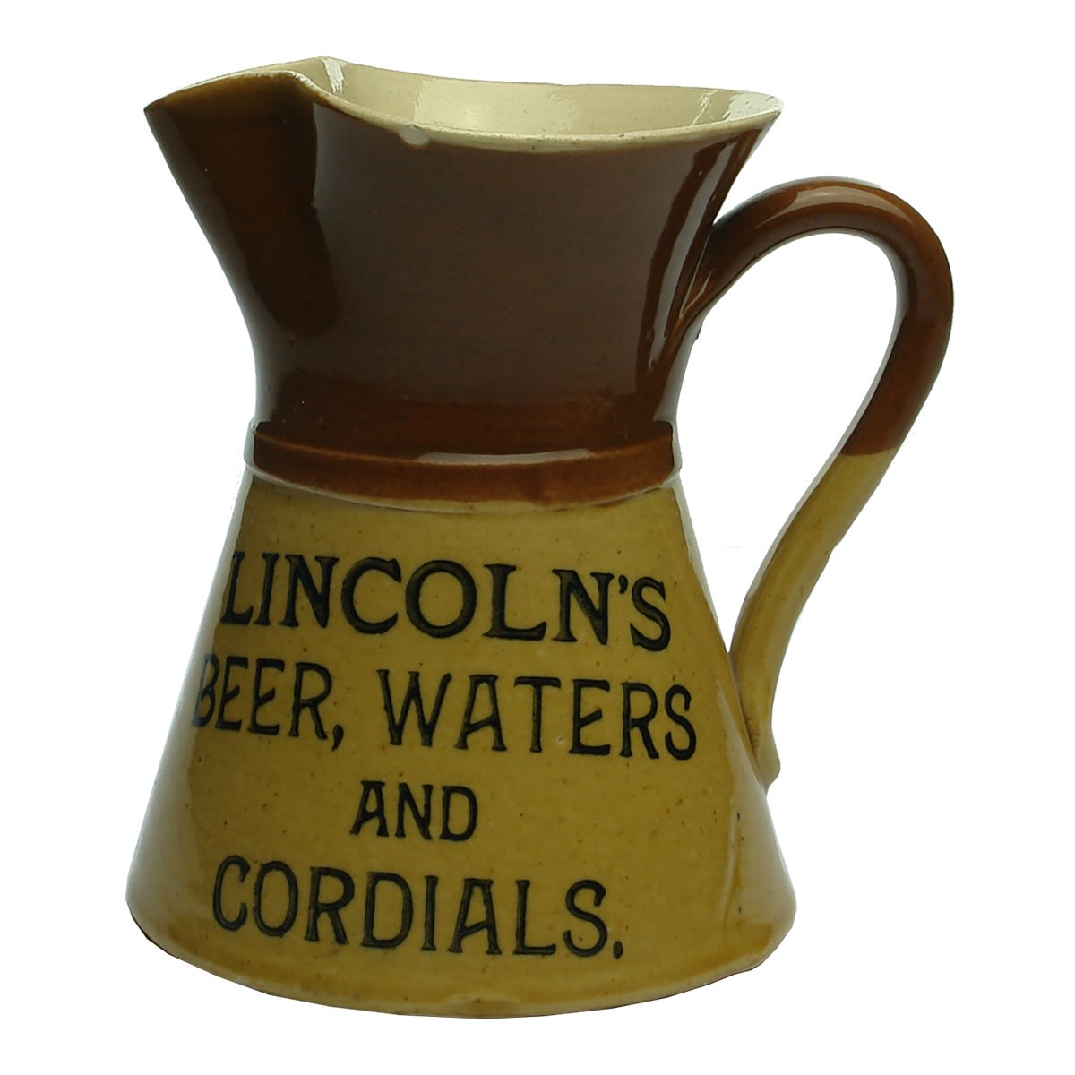 Advertising Water Jug. Lincoln's Beer, Waters and Cordials. Price Bristol. (Hay, Hillston, Narrandera, Jerilderie, New South Wales)