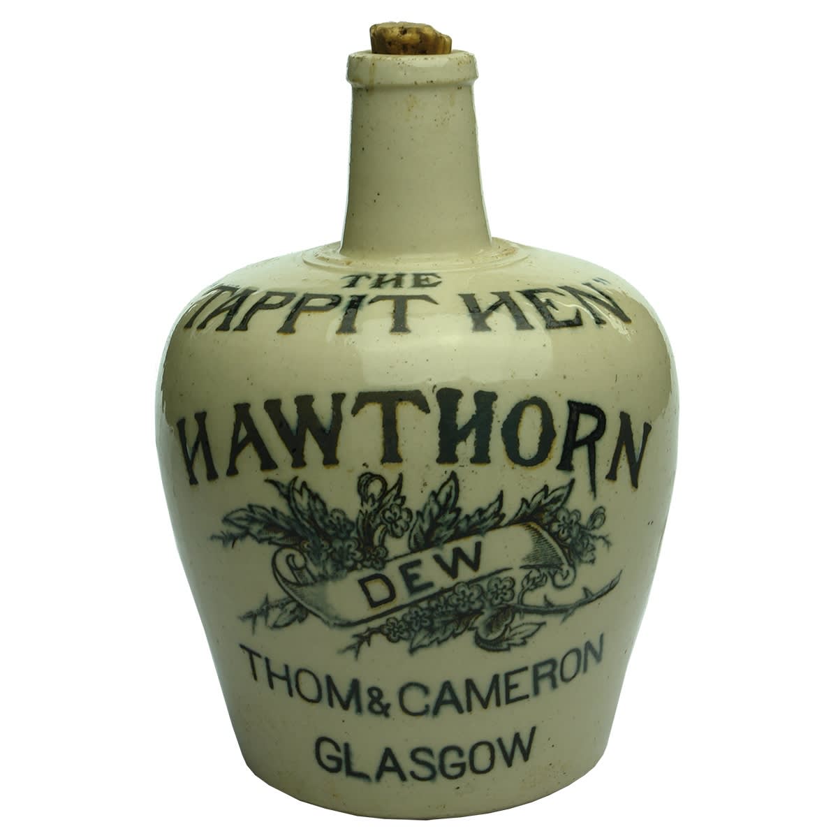 Whisky Jug. Tappit Hen, Hawthorn Dew, Thom & Cameron, Glasgow. Black & White.